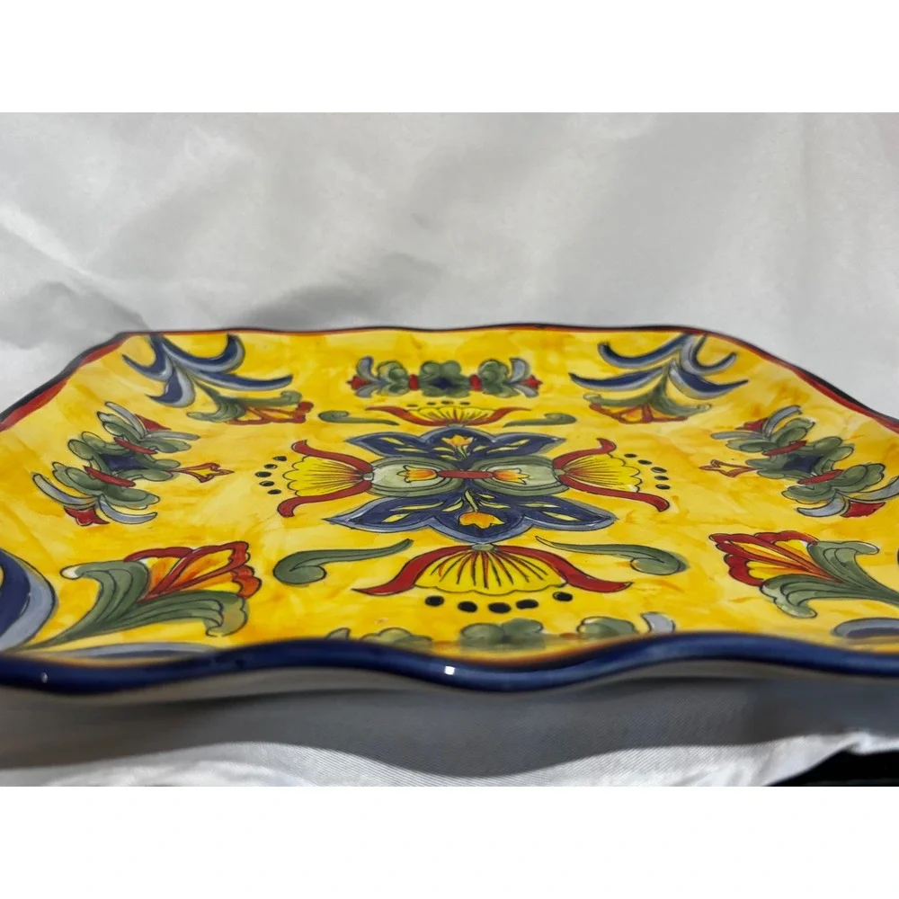 Yellow Talavera Hand Painted Ceramic Square 11.5